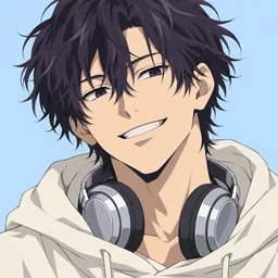 紫がかった髪と銀色のヘッドホンのアニメ風アイコン